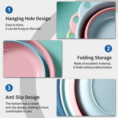 HERCHR collapsible wash basin with hanging hole for vertical storage and drying.