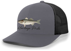 Heritage Pride embroidery detail highlights precise stitching and colorful freshwater species