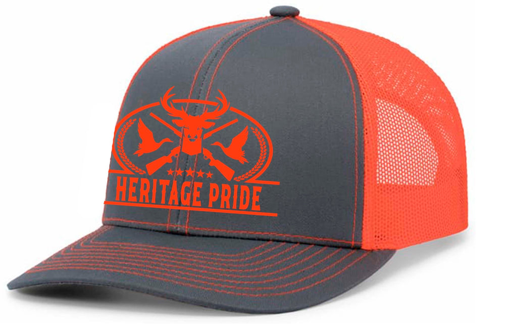 Heritage Pride hunting hat front view shows bold embroidery for outdoor flair.