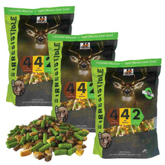 Herron Outdoors 4-4-2 sweet apple pellets in a bag attract deer year-round.