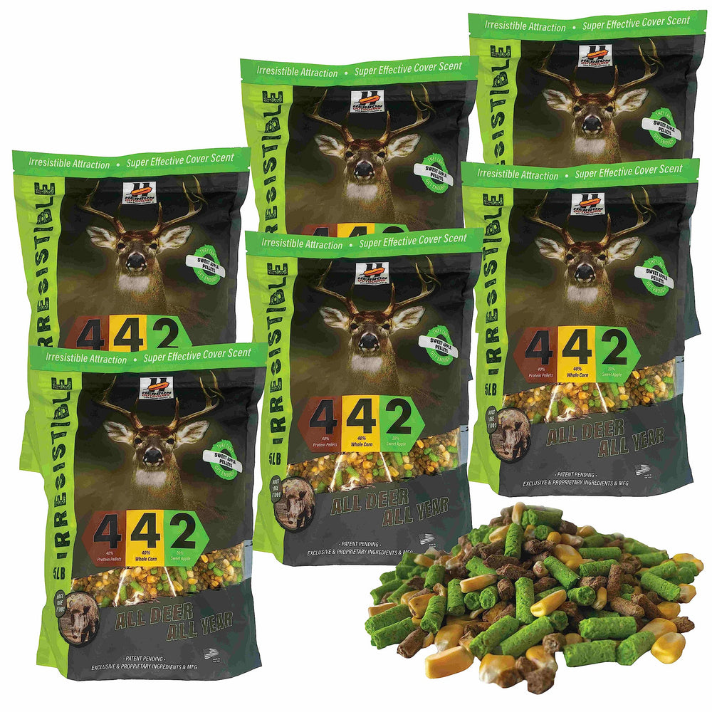 Herron Outdoors 4-4-2 deer feed bag showing attractant blend.