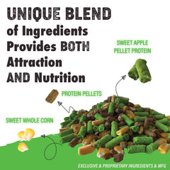 Herron Outdoors protein-corn-apple blend pellets for balanced nutrition and attraction.