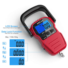 Measuring tape extended from HEETA fish scale for length measurement
