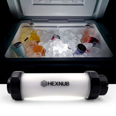 HEXNUB Cooler Box Light with magnetic base illuminates the cooler interior for easy nighttime access.