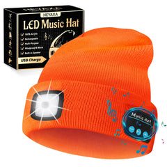 HEYAXA LED light mounted on beanie for night visibility during runs.