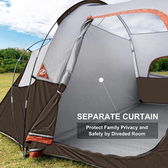 HG Hikergarden 10person tent weatherproof highlights dry space in rain or wind.