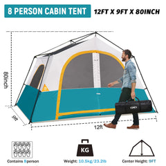 HG Hikergarden 8p tent exterior front view highlights portable family camping shelter