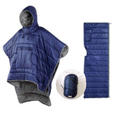 HI SUYI Camp Poncho sleeping bag in compression sack for compact backpacking storage.