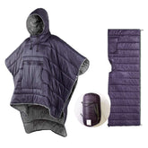 HI SUYI thermal poncho worn front view demonstrates wearable hooded blanket warmth for outdoors