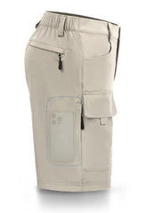 Hiauspor men's hiking cargo shorts beige 42 front view shows breathable, quick-dry comfort.