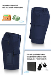 Hiauspor men's hiking cargo shorts navy 46 back view highlighting reinforced waistband.