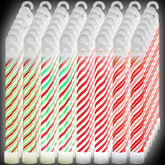 Hiboom candy cane glow stick front view glowing red, green, and white for festive lighting