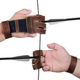 Hide & Drink three-finger archery glove in bourbon brown offers durable full-grain leather protection.