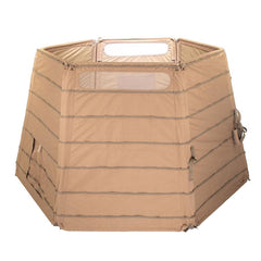 Higdon Outdoors H-Frame Panel Blind built-in dog door demonstrates field-friendly dog management.