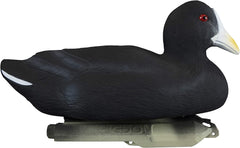 Higdon Outdoors Standard Coot Decoys on water show fringe placement for wary ducks.