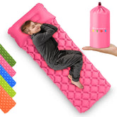 High Stream Gear kids sleeping pad pink folded for compact travel and storage