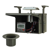 Highwild 12-Volt Deer Feeder Digital Power Control Unit mounted on barrel for precise feeding times.