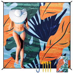 HIHOHO beach blanket 79x83 laid flat for spacious family lounging at the beach.