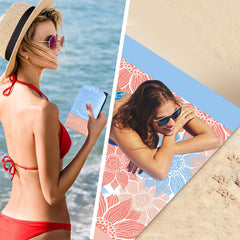 HIHOHO Beach Blanket corner sand pockets with anchors for stability.