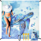 HIHOHO beach blanket laid flat on sand, showing waterproof and sandproof surface.