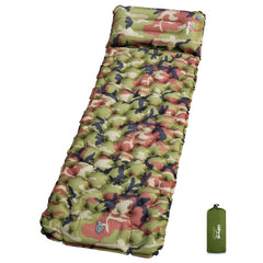 HiiPeak sleeping pad with built-in pillow offering neck support for comfortable camping sleep.