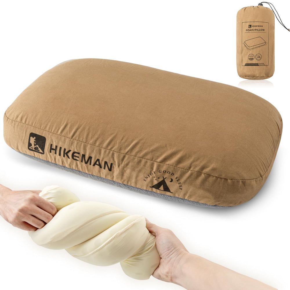 HIKEMAN camping memory foam pillow front view showing ultralight form for travel