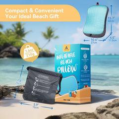 Hikenture beach pillow 2-pack demonstrates detachable strap securing to a chair for windy beaches