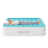 HikerSKY queen air mattress built-in pump demonstrates quick setup in three minutes.