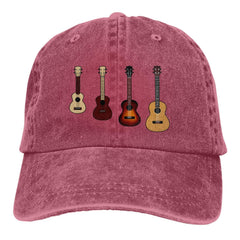 Hillback Funny Ukulele Baseball Cap red front view, unisex casual style for outdoors