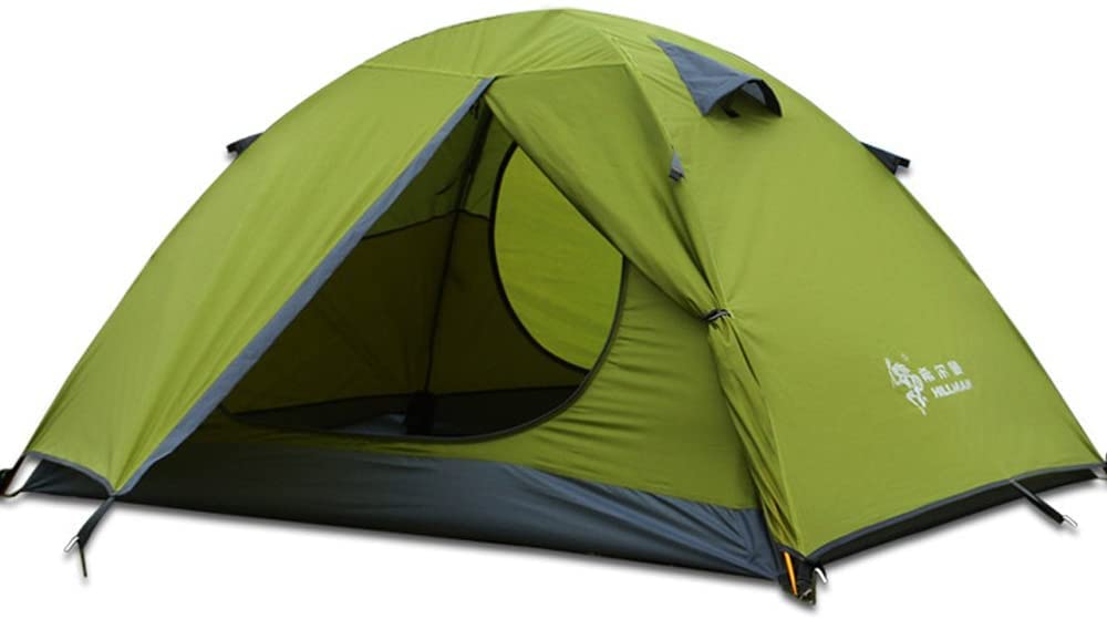 Hillman green 3-person tent setup shows quick assembly for solo campers.