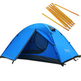 Hillman Outdoors 2-Person blue tent exterior showcases quick setup and weather resistance.