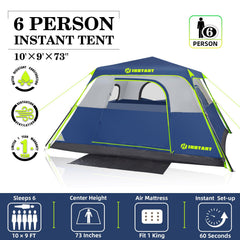 HINSTANT spacious interior 6-8 person demonstrates king-size air mattress fit for comfortable family camping.