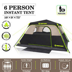 HINSTANT tent spacious interior with 10' x 9' area fits a king-size air mattress.