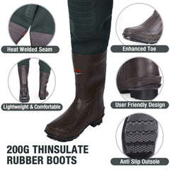 HISEA 200g Thinsulate insulated rubber boots keep feet warm