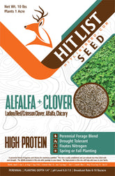 Hit List Seed alfalfa-clover seed bag ready for a high-protein deer plot