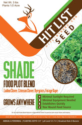Hit List Seed shade plot seeds bag showcases shade-tolerant mix for deer plots and quick germination.