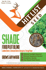 Hit List Seed shade plot seeds bag showcases shade-tolerant mix for deer plots and quick germination.