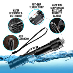 HiTekk aluminum-casing green laser pointer showcases rugged durability for outdoor use.