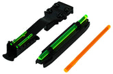 HIVIZ combo front sight mounted on a ribbed shotgun with a green LitePipe for clarity.