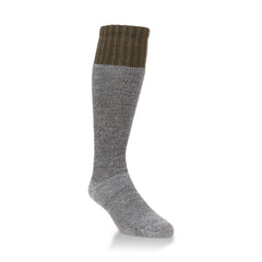 Hiwassee over-the-calf hunting sock in olive green offers warmth and durability for outdoor use.