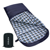 HiZYNICE sleeping bag front view in navy shows roomy width for adults