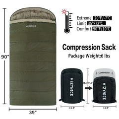 HiZYNICE winter sleeping bag anti-snag zippers for easy access from inside or outside