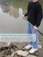 Hlotmeky telescoping net at 139inch reach for kayak fishing convenience.