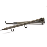HME folding bow hanger extended to 20 inches keeping bow within arm's reach