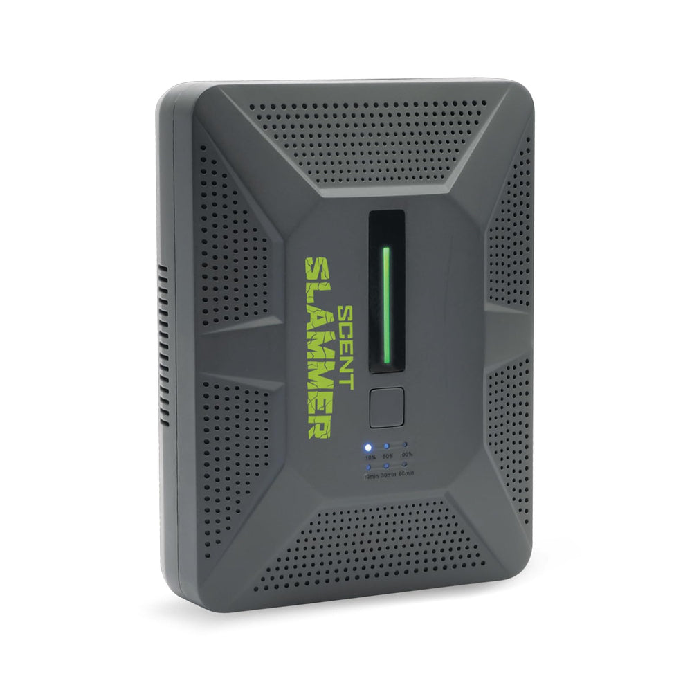 HME Scent Slammer 2 in 1 device front view shows compact odor neutralizer for clothing and gear.