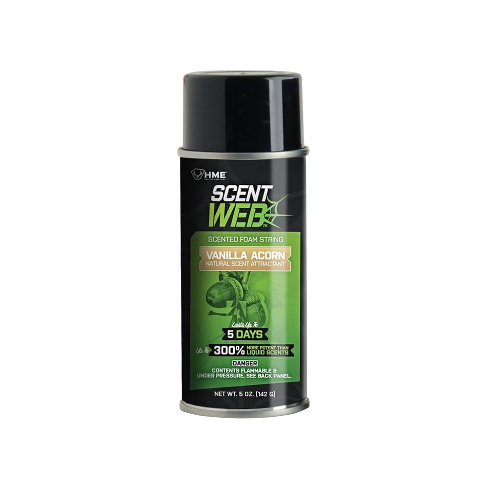 HME Scent Web vanilla acorn bottle, long-lasting attractant for hunting and archery.