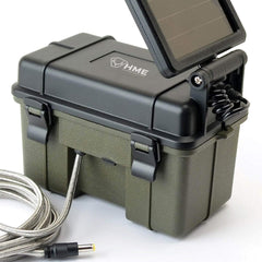 HME solar panel attachment view emphasizes eco-friendly charging in daylight.