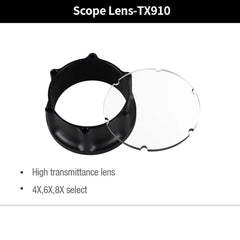 HNZMDY compound bow sight lens closeup shows 4X/6X/8X options for versatility