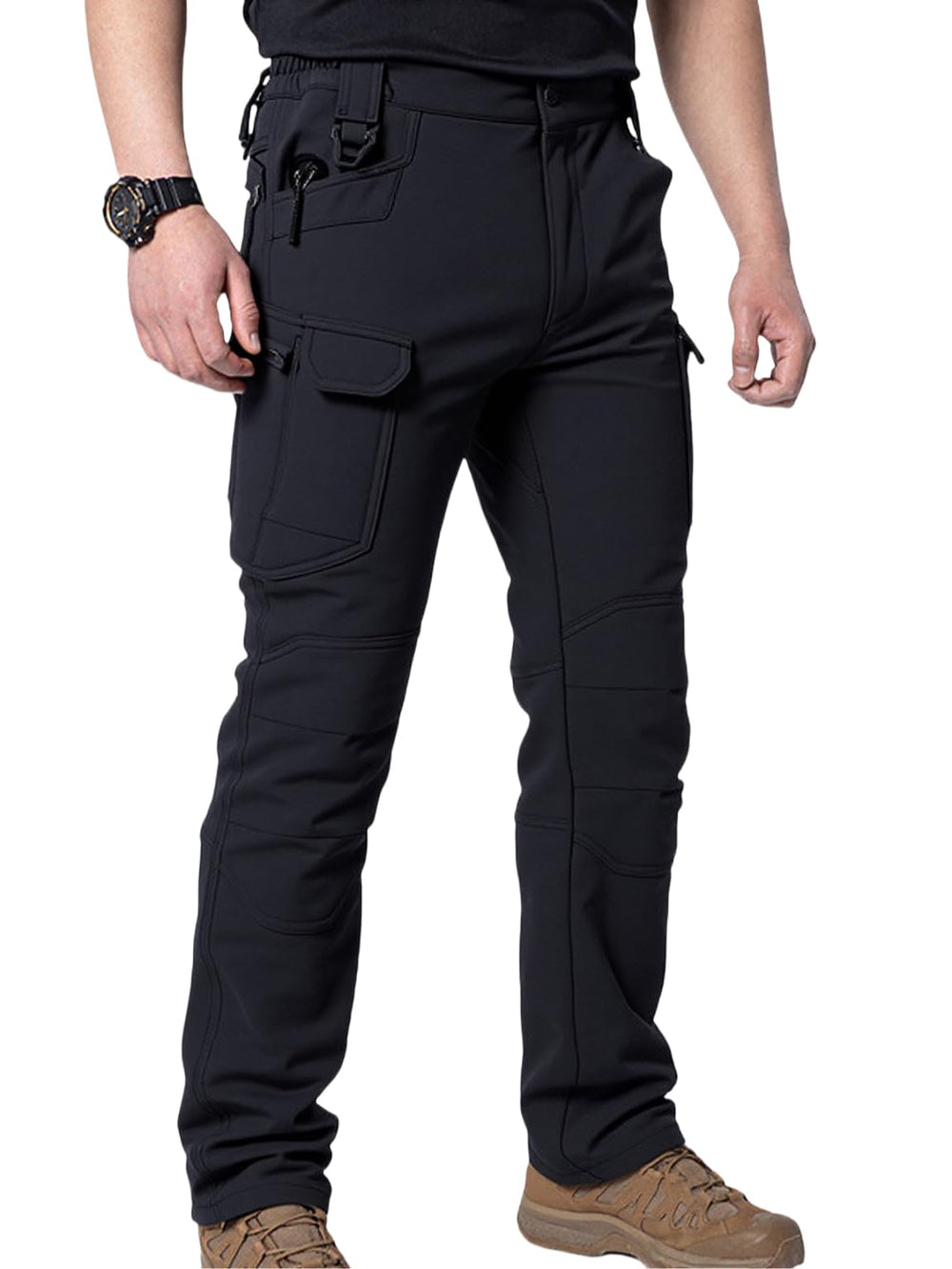 HOANCAQH tactical cargo pants front view highlight roomy pockets for quick tools