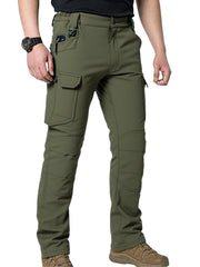 HOANCAQH tactical pants khaki pocket closeup highlighting roomy cargo pockets for gear on hikes